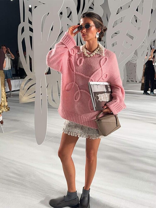 Pulover tricotat cu gât rotund, la modă pentru femei, pulover șic cu mânecă lungă, groasă, largi, 2024, îmbrăcăminte de stradă pentru navetă nouă