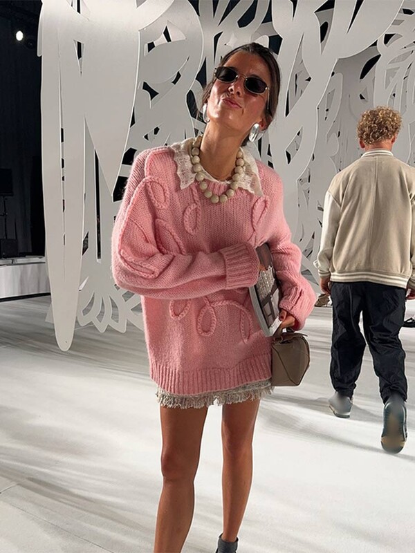 Pulover tricotat cu gât rotund, la modă pentru femei, pulover șic cu mânecă lungă, groasă, largi, 2024, îmbrăcăminte de stradă pentru navetă nouă