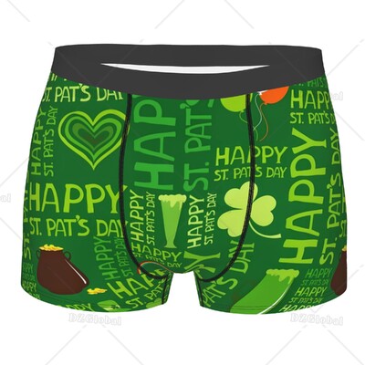 Slip boxer pentru bărbați Ziua St Patrick Lenjerie de corp cu frunze de trifoi Trunchi boxer elastic respirabil cu husă S-XXL