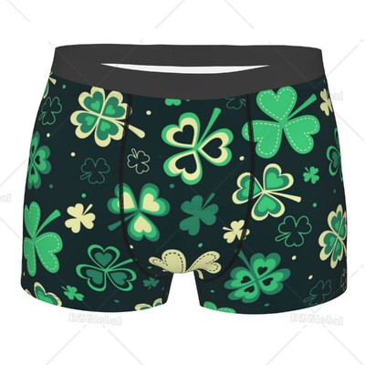 Svētā Patrika dienas vīriešu boksera biksītes, āboliņa lapas, apakšveļa, elpojošs, elastīgs boksera bagāžnieks ar maisiņu S-XXL