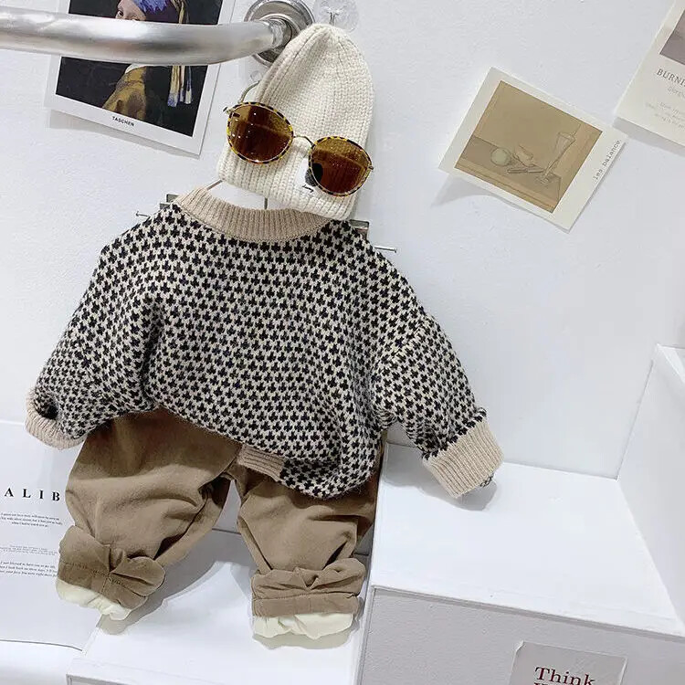 Koreai Stílus Tavasz Ősz tél Baby Boys Girls vastagabb Kötött pulóver Gyerek Pulóver Pulóver Baba Fiú Lány Felsők 1-8 éves korig