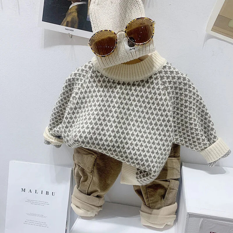 Koreai Stílus Tavasz Ősz tél Baby Boys Girls vastagabb Kötött pulóver Gyerek Pulóver Pulóver Baba Fiú Lány Felsők 1-8 éves korig