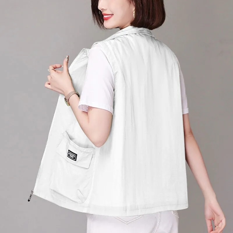 Γυναικείο γιλέκο 2023 Νέο Ανοιξιάτικο Καλοκαιρινό Liner Λεπτό αντηλιακό μπουφάν Casual Loose Zipper Ζακέτα Κοντό γιλέκο Γυναικεία μπλουζάκια 4XL