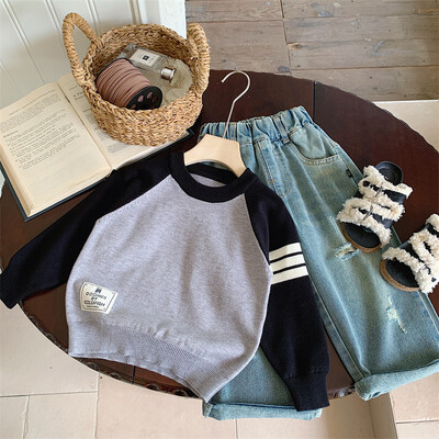 Toamnă Iarnă Pulovere pentru fete mici Bumbac mâneci moale tricotate cu dungi Copii Fete Pulovere Copii Fată Tricoturi casual