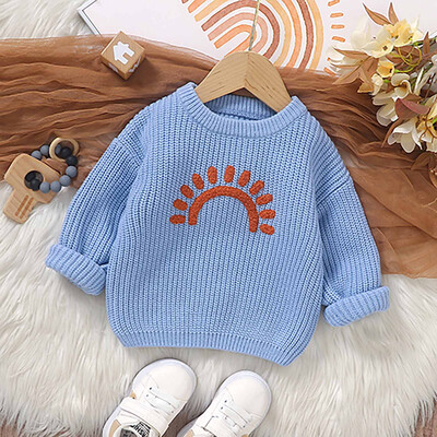 Pulover de iarnă pentru copii Pulover de iarnă pentru bebeluș băiat Fată Pulover tricotat Broderie de soare Pulover cu mânecă lungă Topuri pentru sugari Topuri calde Îmbrăcăminte de îmbrăcăminte