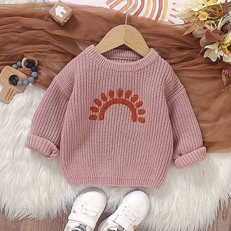 Pulover de iarnă pentru copii Pulover de iarnă pentru bebeluș băiat Fată Pulover tricotat Broderie de soare Pulover cu mânecă lungă Topuri pentru sugari Topuri calde Îmbrăcăminte de îmbrăcăminte