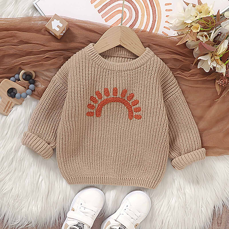 Pulover de iarnă pentru copii Pulover de iarnă pentru bebeluș băiat Fată Pulover tricotat Broderie de soare Pulover cu mânecă lungă Topuri pentru sugari Topuri calde Îmbrăcăminte de îmbrăcăminte
