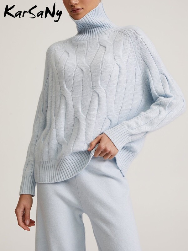 Kötött pulóver garbó női Elegáns nagyméretű, vastag pulóverek őszi meleg, magas nyakú női pulóver, túlméretezett pulóver