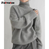 FOTVOTEE sieviešu džemperis ar bruņurupuču apkakli, trikotāžas džemperi, brīvi pilnām piedurknēm, 2024. gada korejiešu stila modes kašmira džemperis