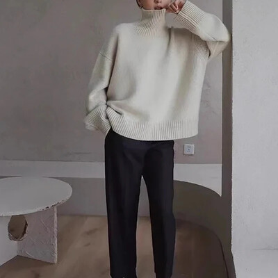 FOTVOTEE sieviešu džemperis ar bruņurupuču apkakli, trikotāžas džemperi, brīvi pilnām piedurknēm, 2024. gada korejiešu stila modes kašmira džemperis