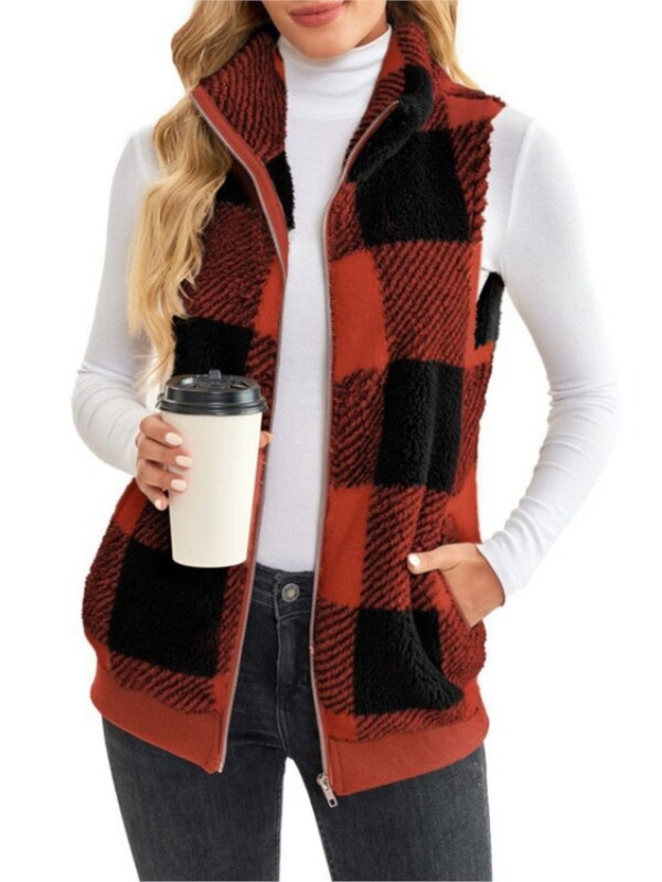 Rudens ziemas rūtains vilnas kapuces veste sieviešu jaciņa modes statīvs apkakle, vienkārša ikdienas kabata bez piedurknēm sieviešu biroja mētelis