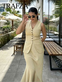 TRAFZA veste de vară pentru femei, cu decolteu în V, șic, cu un singur piept, vestă lungă, top pentru femei, ocazională, fără mâneci, veste de modă