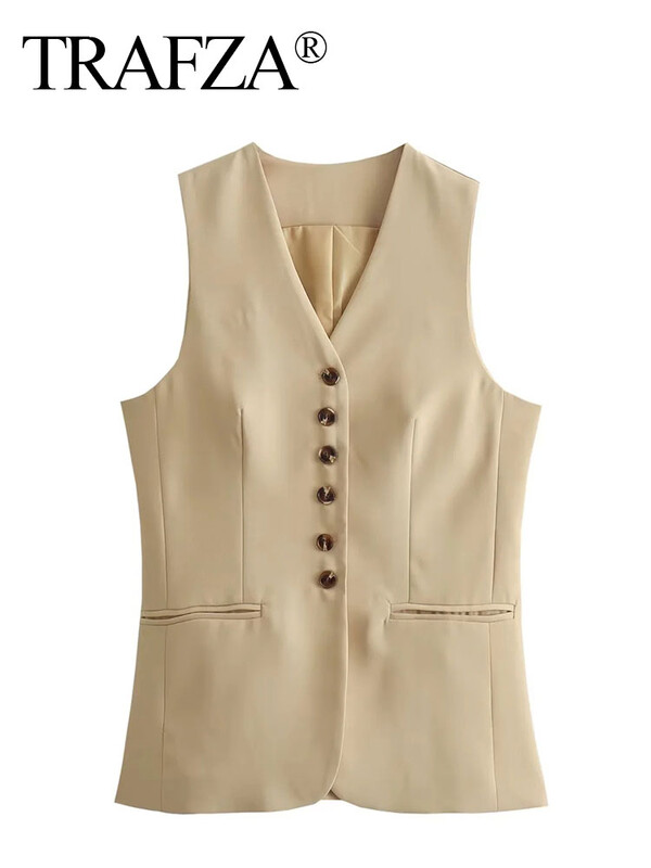 TRAFZA veste de vară pentru femei, cu decolteu în V, șic, cu un singur piept, vestă lungă, top pentru femei, ocazională, fără mâneci, veste de modă