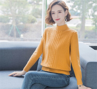 2023. gada rudens un ziemas džemperis ar pusi apkakli, trikotāžas sieviešu džemperis ar garām piedurknēm ar apakšu