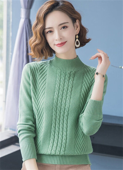 2023. gada rudens un ziemas džemperis ar pusi apkakli, trikotāžas sieviešu džemperis ar garām piedurknēm ar apakšu