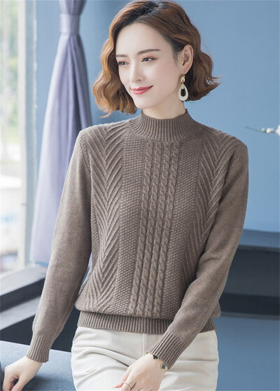 2023. gada rudens un ziemas džemperis ar pusi apkakli, trikotāžas sieviešu džemperis ar garām piedurknēm ar apakšu