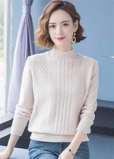 2023. gada rudens un ziemas džemperis ar pusi apkakli, trikotāžas sieviešu džemperis ar garām piedurknēm ar apakšu