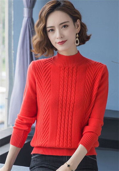 2023. gada rudens un ziemas džemperis ar pusi apkakli, trikotāžas sieviešu džemperis ar garām piedurknēm ar apakšu