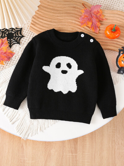  Halloweeni laste kampsun, sügisene tüdrukute O-kaelusega kootud pullover, žakaarvärvi kummituskampsun poistele, pühade peokostüüm