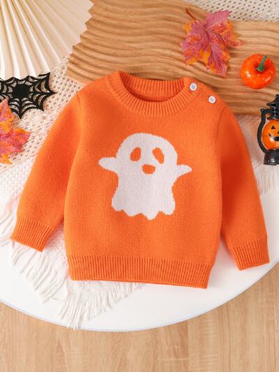  Halloweeni laste kampsun, sügisene tüdrukute O-kaelusega kootud pullover, žakaarvärvi kummituskampsun poistele, pühade peokostüüm