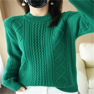 Νέο φθινοπωρινό χειμερινό πουλόβερ πουλόβερ με επένδυση Γυναικεία ρίγα χαλαρό πλέξιμο Keep Warm Φοιτητικό πουκάμισο με στρογγυλό γιακά με κάτω