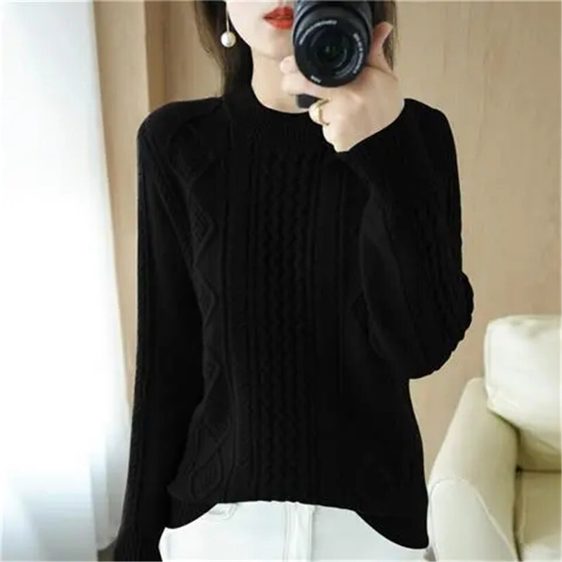 Νέο φθινοπωρινό χειμερινό πουλόβερ πουλόβερ με επένδυση Γυναικεία ρίγα χαλαρό πλέξιμο Keep Warm Φοιτητικό πουκάμισο με στρογγυλό γιακά με κάτω