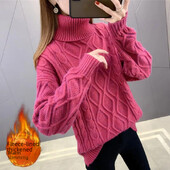 Φθινόπωρο/χειμώνα Πουλόβερ με ψηλό γιακά Γυναικεία φαρδιά εξωτερικά ενδύματα Ευέλικτο πουκάμισο βάσης σε σχήμα κουκούλι