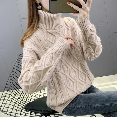 Φθινόπωρο/χειμώνα Πουλόβερ με ψηλό γιακά Γυναικεία φαρδιά εξωτερικά ενδύματα Ευέλικτο πουκάμισο βάσης σε σχήμα κουκούλι