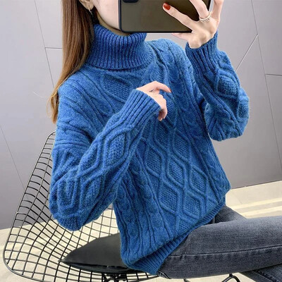 Φθινόπωρο/χειμώνα Πουλόβερ με ψηλό γιακά Γυναικεία φαρδιά εξωτερικά ενδύματα Ευέλικτο πουκάμισο βάσης σε σχήμα κουκούλι