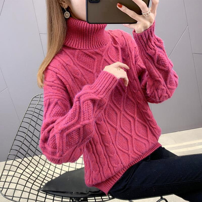 Φθινόπωρο/χειμώνα Πουλόβερ με ψηλό γιακά Γυναικεία φαρδιά εξωτερικά ενδύματα Ευέλικτο πουκάμισο βάσης σε σχήμα κουκούλι