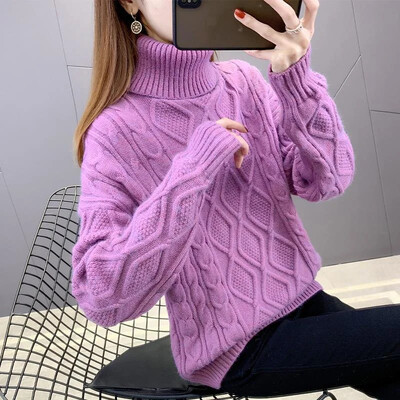 Φθινόπωρο/χειμώνα Πουλόβερ με ψηλό γιακά Γυναικεία φαρδιά εξωτερικά ενδύματα Ευέλικτο πουκάμισο βάσης σε σχήμα κουκούλι