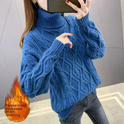 Φθινόπωρο/χειμώνα Πουλόβερ με ψηλό γιακά Γυναικεία φαρδιά εξωτερικά ενδύματα Ευέλικτο πουκάμισο βάσης σε σχήμα κουκούλι