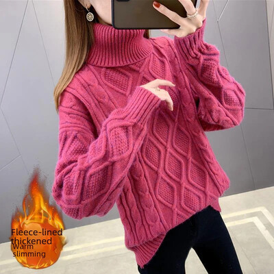 Φθινόπωρο/χειμώνα Πουλόβερ με ψηλό γιακά Γυναικεία φαρδιά εξωτερικά ενδύματα Ευέλικτο πουκάμισο βάσης σε σχήμα κουκούλι