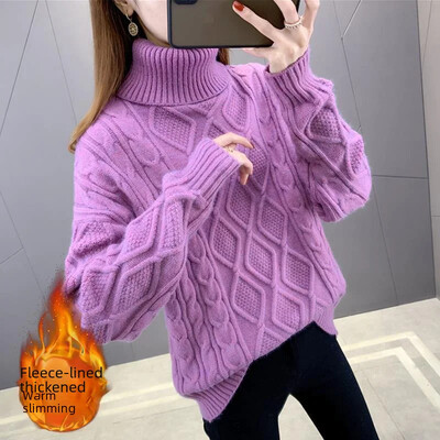 Φθινόπωρο/χειμώνα Πουλόβερ με ψηλό γιακά Γυναικεία φαρδιά εξωτερικά ενδύματα Ευέλικτο πουκάμισο βάσης σε σχήμα κουκούλι