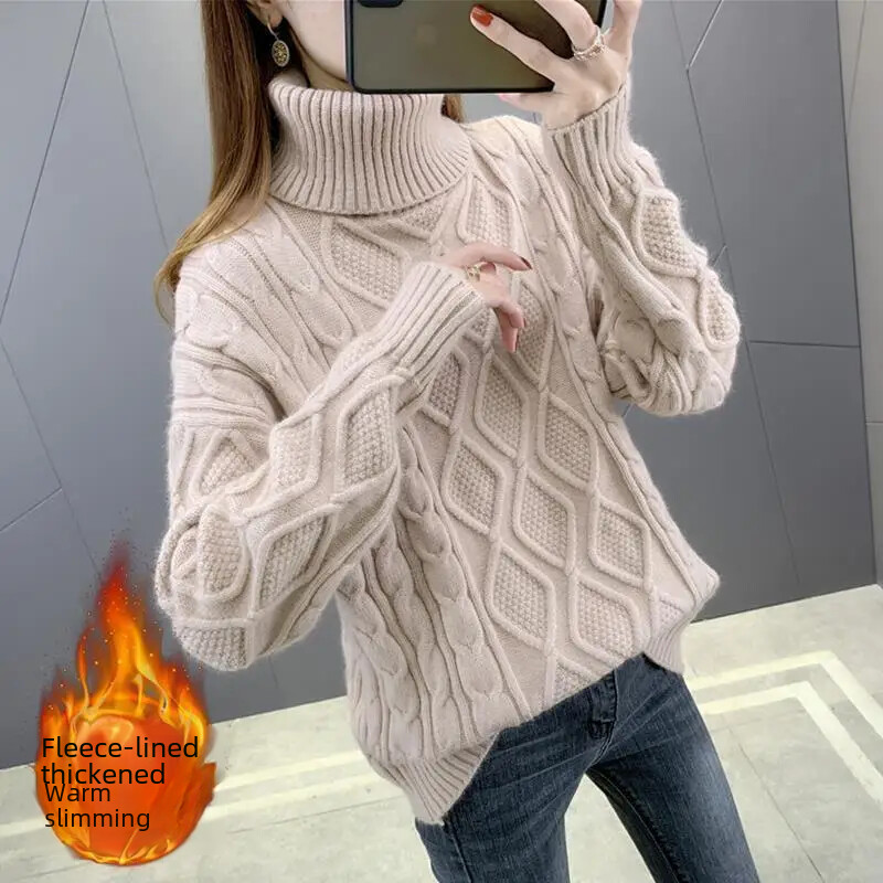 Φθινόπωρο/χειμώνα Πουλόβερ με ψηλό γιακά Γυναικεία φαρδιά εξωτερικά ενδύματα Ευέλικτο πουκάμισο βάσης σε σχήμα κουκούλι