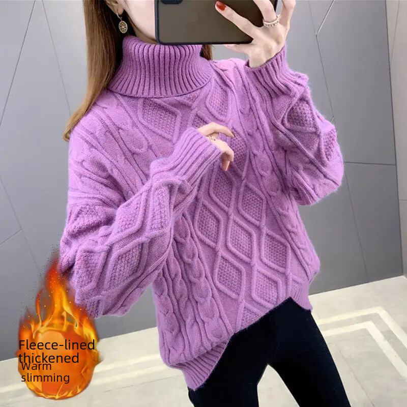 Φθινόπωρο/χειμώνα Πουλόβερ με ψηλό γιακά Γυναικεία φαρδιά εξωτερικά ενδύματα Ευέλικτο πουκάμισο βάσης σε σχήμα κουκούλι