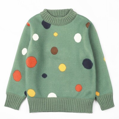 Pulovere pentru copii Pulover tricotat din lână căptușită Toamna 2024 Nou Big Dot Fată Topuri de bază Cămașă pentru copii cu fundul îngroșat