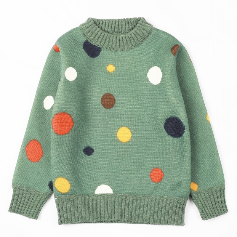 Pulovere pentru copii Pulover tricotat din lână căptușită Toamna 2024 Nou Big Dot Fată Topuri de bază Cămașă pentru copii cu fundul îngroșat