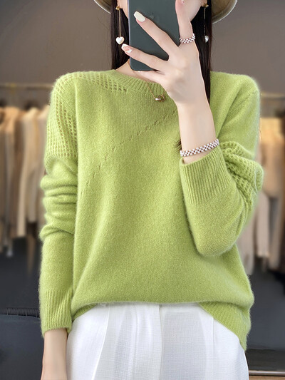 ANGEL Pulover Cașmir Toamnă Iarnă O-Gât Pulover 100% Lână Merinos Tricoturi de bază Casual Top cu mânecă lungă