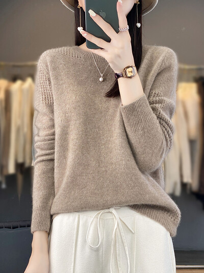 ANGEL Pulover Cașmir Toamnă Iarnă O-Gât Pulover 100% Lână Merinos Tricoturi de bază Casual Top cu mânecă lungă