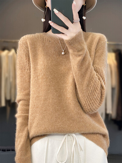 ANGEL Pulover Cașmir Toamnă Iarnă O-Gât Pulover 100% Lână Merinos Tricoturi de bază Casual Top cu mânecă lungă