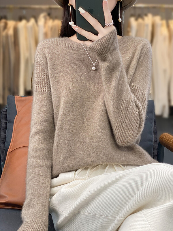 ANGEL Pulover Cașmir Toamnă Iarnă O-Gât Pulover 100% Lână Merinos Tricoturi de bază Casual Top cu mânecă lungă