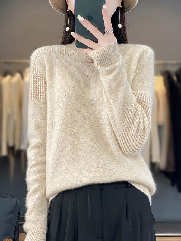 ANGEL Pulover Cașmir Toamnă Iarnă O-Gât Pulover 100% Lână Merinos Tricoturi de bază Casual Top cu mânecă lungă