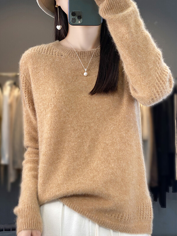 ANGEL Pulover Cașmir Toamnă Iarnă O-Gât Pulover 100% Lână Merinos Tricoturi de bază Casual Top cu mânecă lungă