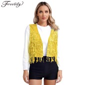 Γυναικείο γιλέκο γκλίτερ φούντα αμάνικο γιλέκο V λαιμό ανοιχτό μπροστά γυαλιστερές παγιέτες γιλέκα για λέσχη τζαζ χορευτικής μουσικής Festival