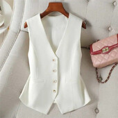 Γυναικείο γιλέκο τζάκετ 2024 Νέα μόδα αμάνικα κουμπιά Γιλέκα σακάκι παλτό Κορεατικά τοπ με γιλέκο γραφείο Lady Femme