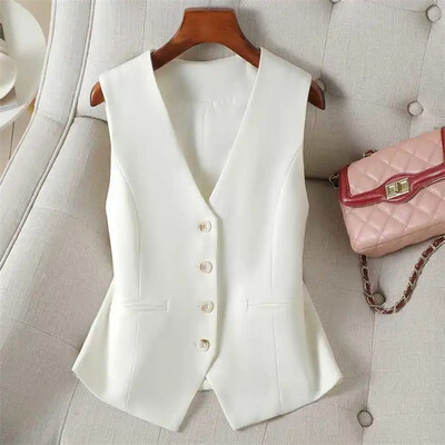 Γυναικείο γιλέκο τζάκετ 2024 Νέα μόδα αμάνικα κουμπιά Γιλέκα σακάκι παλτό Κορεατικά τοπ με γιλέκο γραφείο Lady Femme