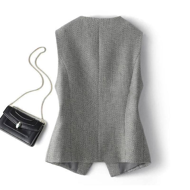 2024, vestă nouă, cu decolteu în V, în carouri, cu un singur piept, fără mâneci, primăvară, toamnă, vestă scurtă pentru femei, haină pentru femei