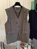 2024, primăvară, toamnă, vestă nouă, haină pentru femei, cu decolteu în V, fără mâneci, topuri supradimensionate, cu volane, vestă casual, la modă, tancuri coreene