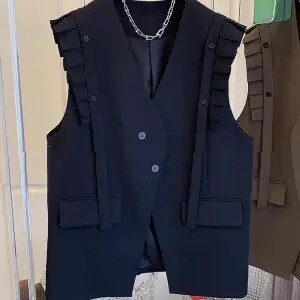 2024, primăvară, toamnă, vestă nouă, haină pentru femei, cu decolteu în V, fără mâneci, topuri supradimensionate, cu volane, vestă casual, la modă, tancuri coreene